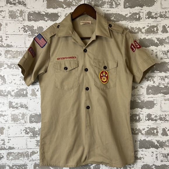 Vtg ‘80s BSOA Boy Scouts Uniform Shirt Boys Sz 16 Troop 197 Made In USA‎ Flaws - Picture 1 of 16